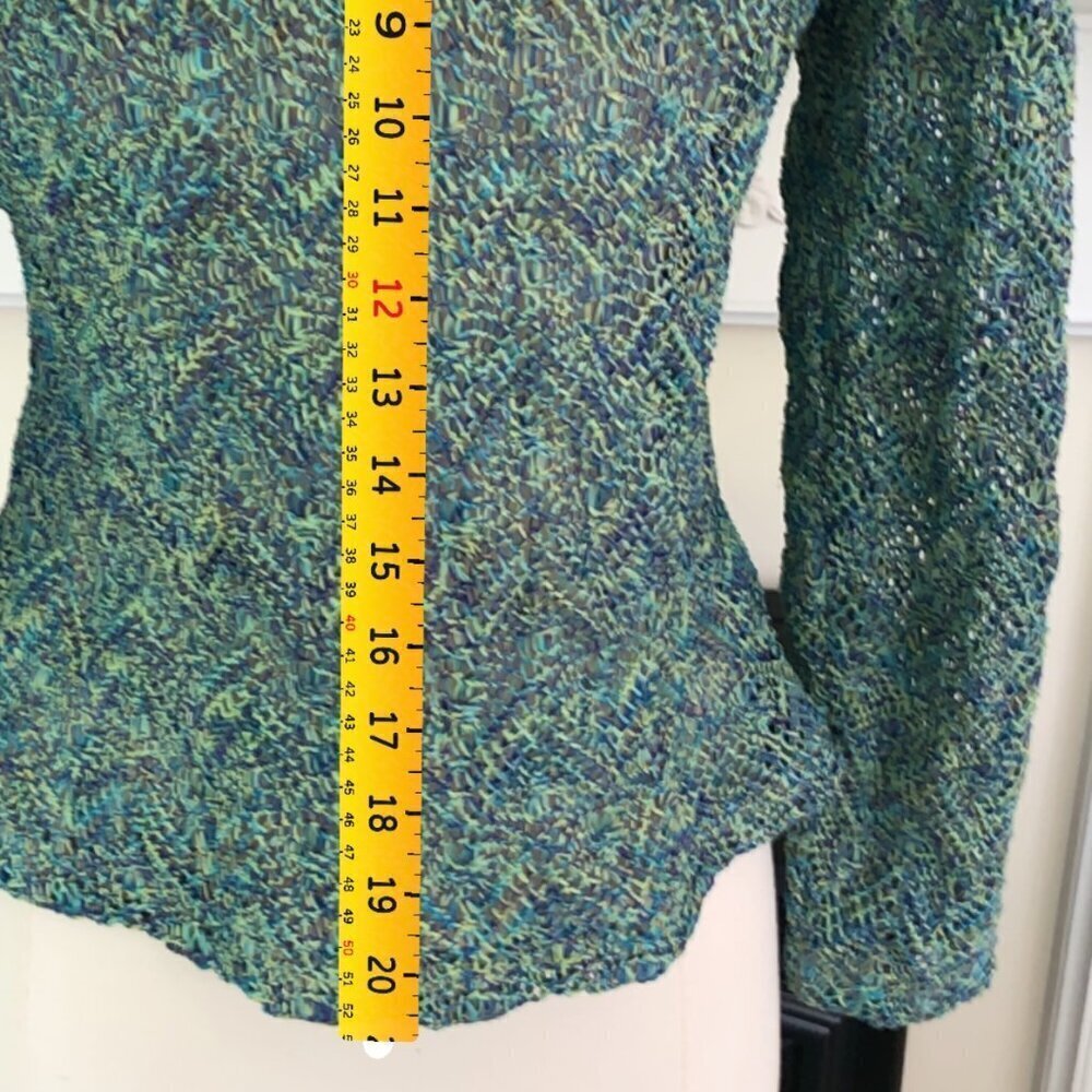 Vintage 90s Gantos Blue Open Knit Cardigan Sweater Medium Artsy Boho - Picture 14 of 14